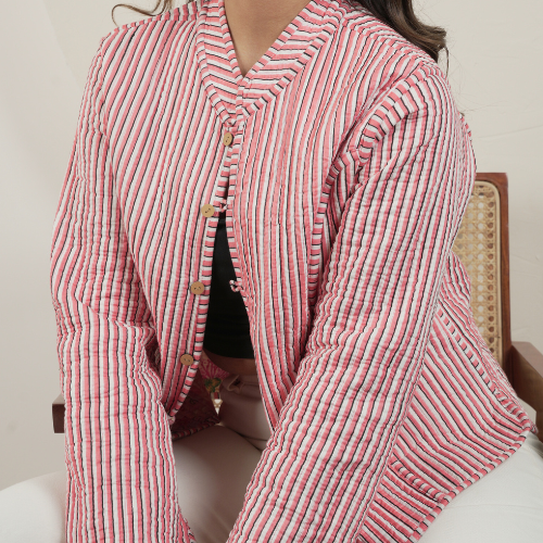 SoulStitch Sakura Pink | Handmade Block Print Premium Cotton Reversible Jackets | For Women
