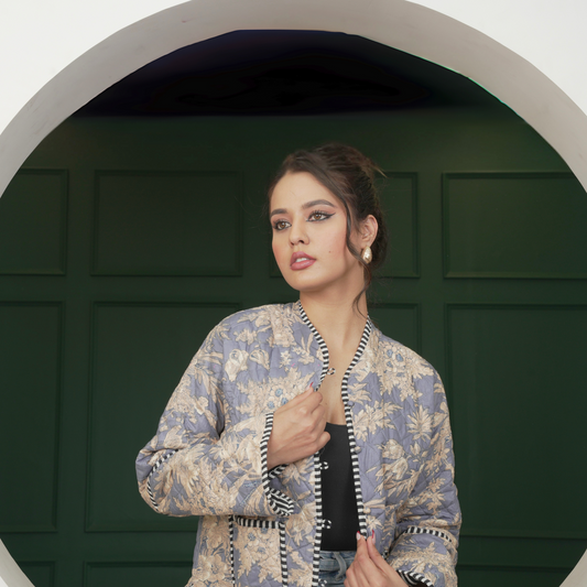 Soulstitch Majestic Blue | Handmade Block Print Premium Cotton Reversible Jackets | For Women