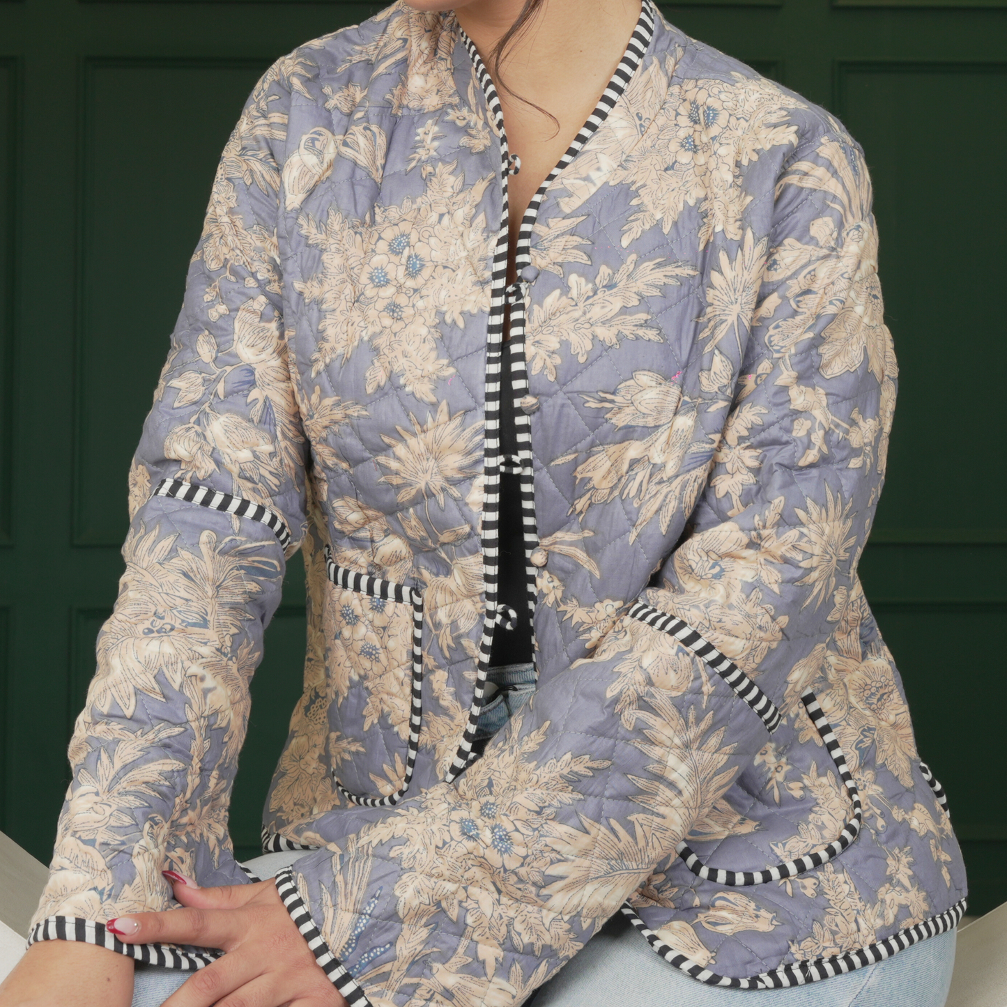 Soulstitch Majestic Blue | Handmade Block Print Premium Cotton Reversible Jackets | For Women