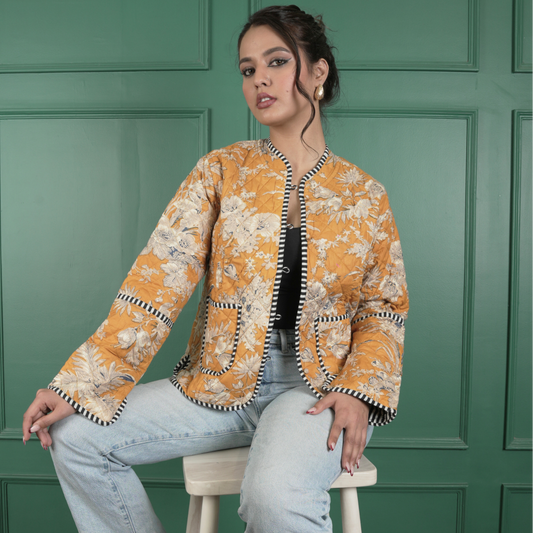 Soulstitch Sunset Gold | Handmade Block Print Premium Cotton Reversible Jackets | For Women