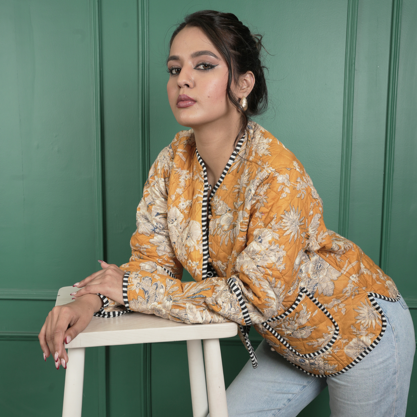 Soulstitch Sunset Gold | Handmade Block Print Premium Cotton Reversible Jackets | For Women