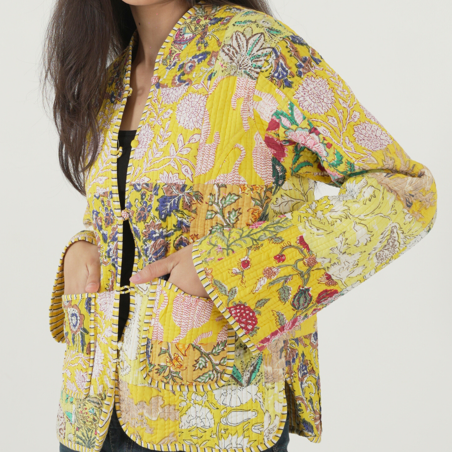 Soulstitch Sunlit  Yellow | Handmade Block Print Premium Cotton Reversible Jackets | For Women