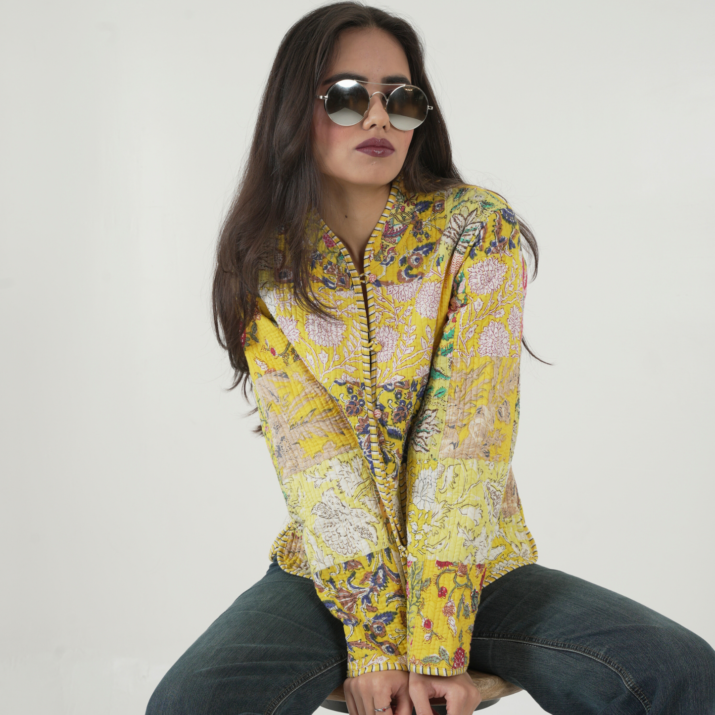 Soulstitch Sunlit  Yellow | Handmade Block Print Premium Cotton Reversible Jackets | For Women
