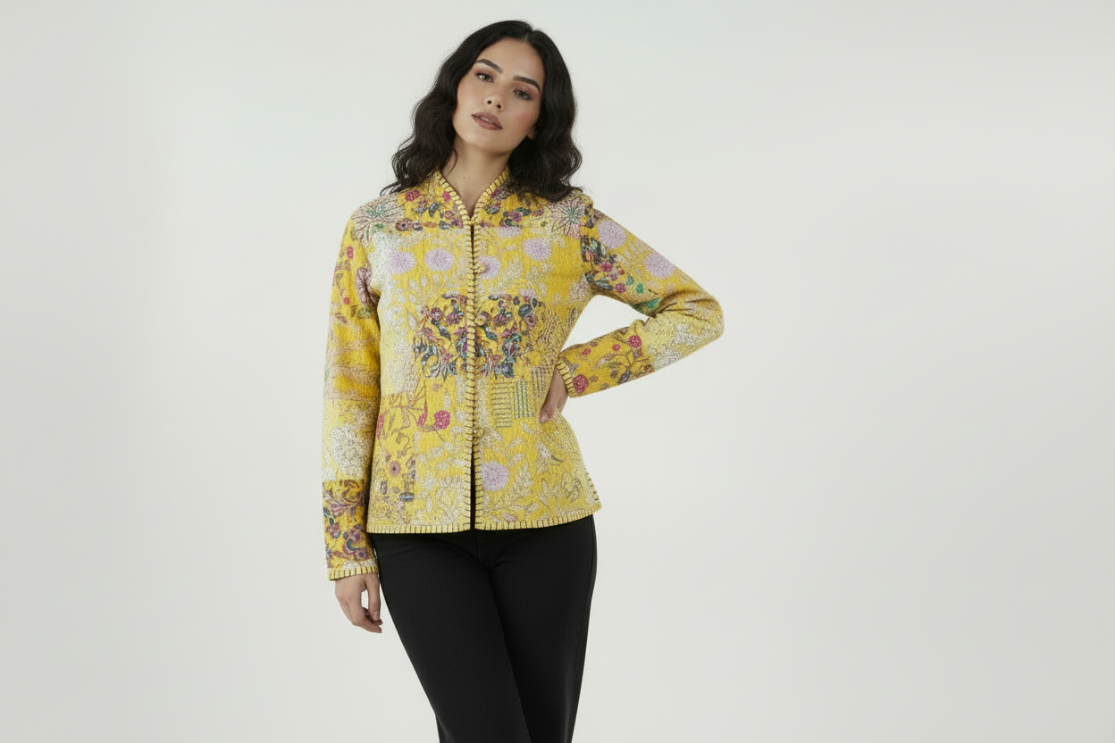 Soulstitch Sunlit Yellow | Handmade Block Print Premium Cotton Reversible Jackets | For Women