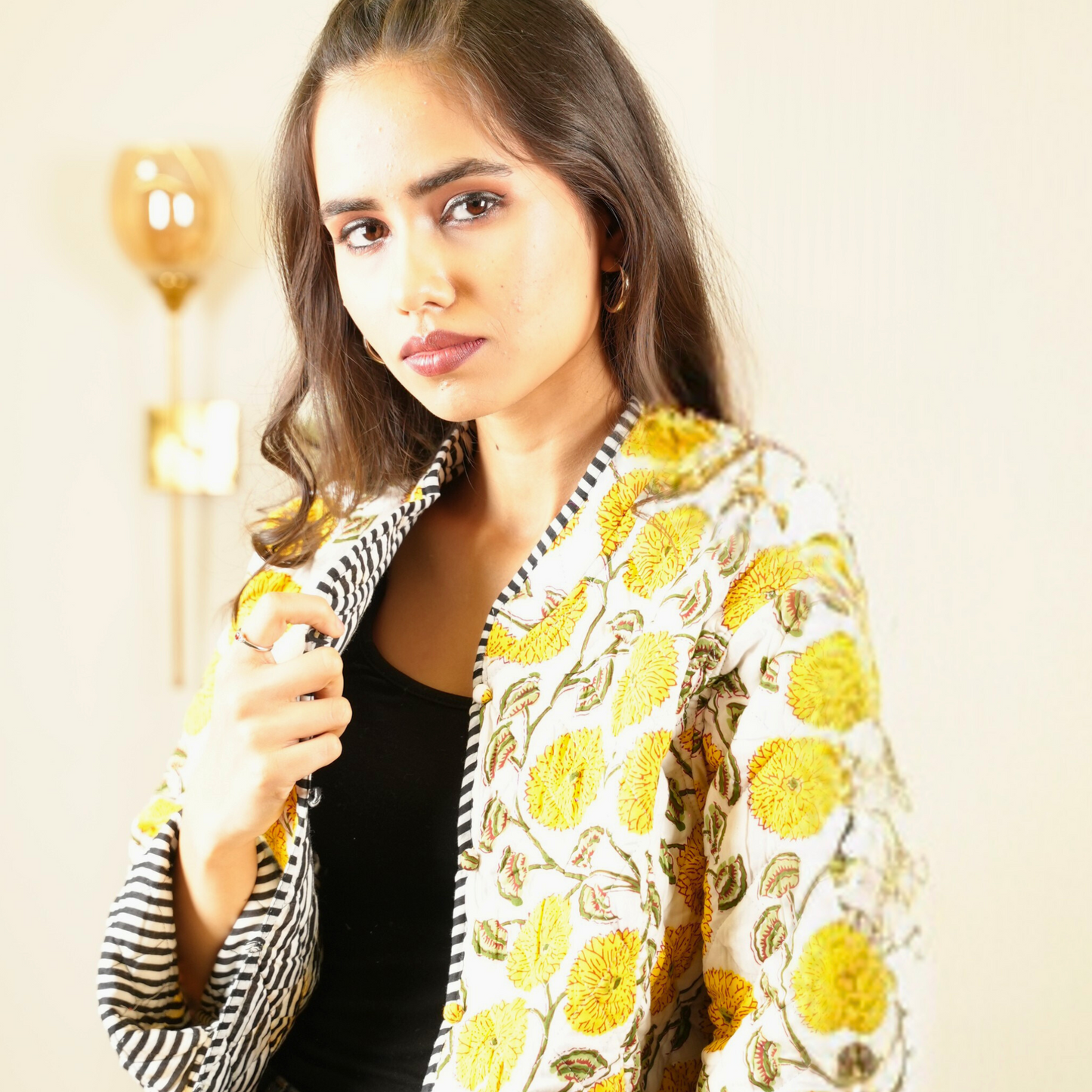 SoulStitch Marigold Yellow | Handmade Block Print Premium Cotton Reversible Jackets | For Women