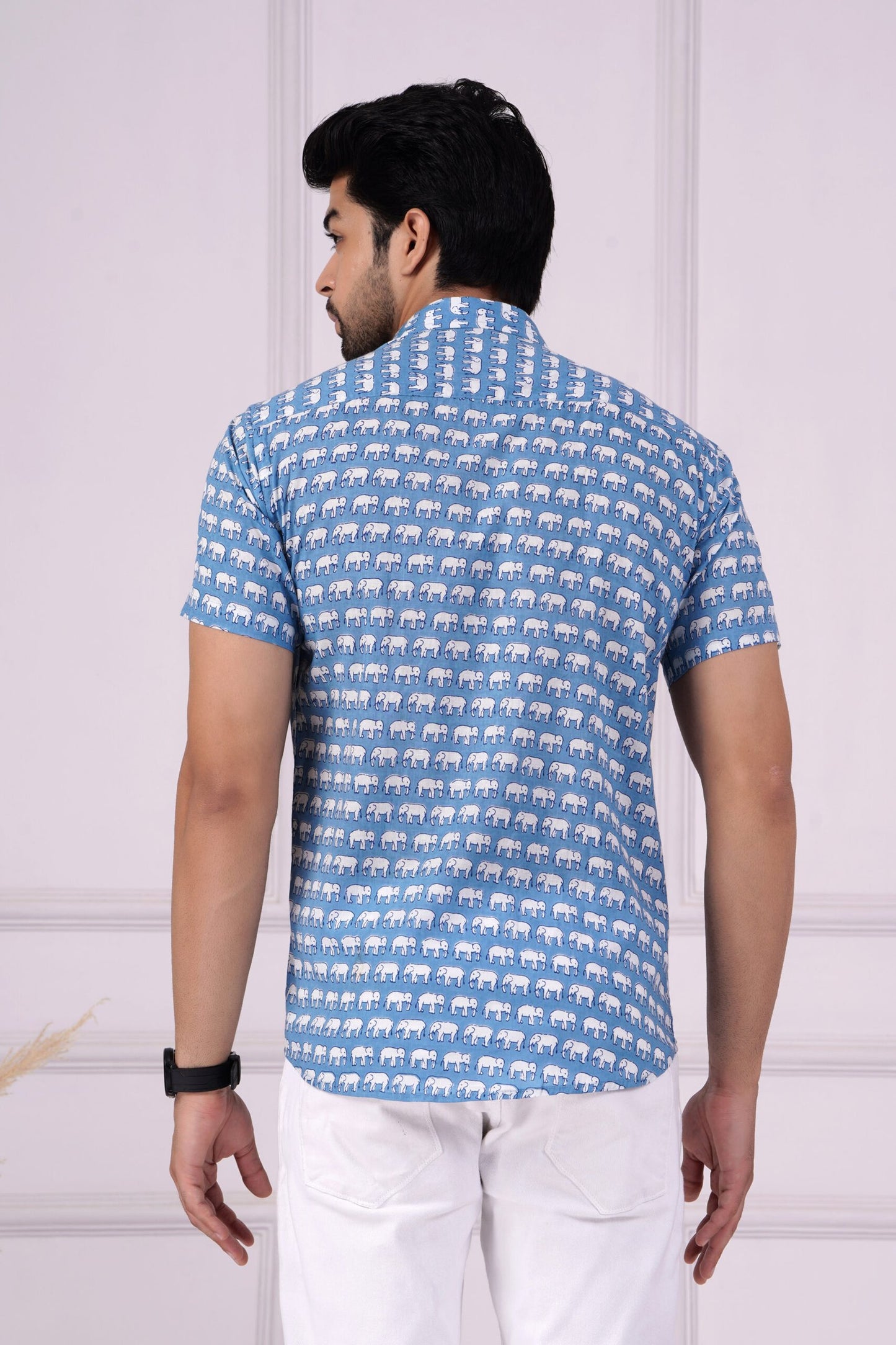 Blue Majestic Elephant | Handmade Block Print Premium Cotton shirts for men | Regular Fit