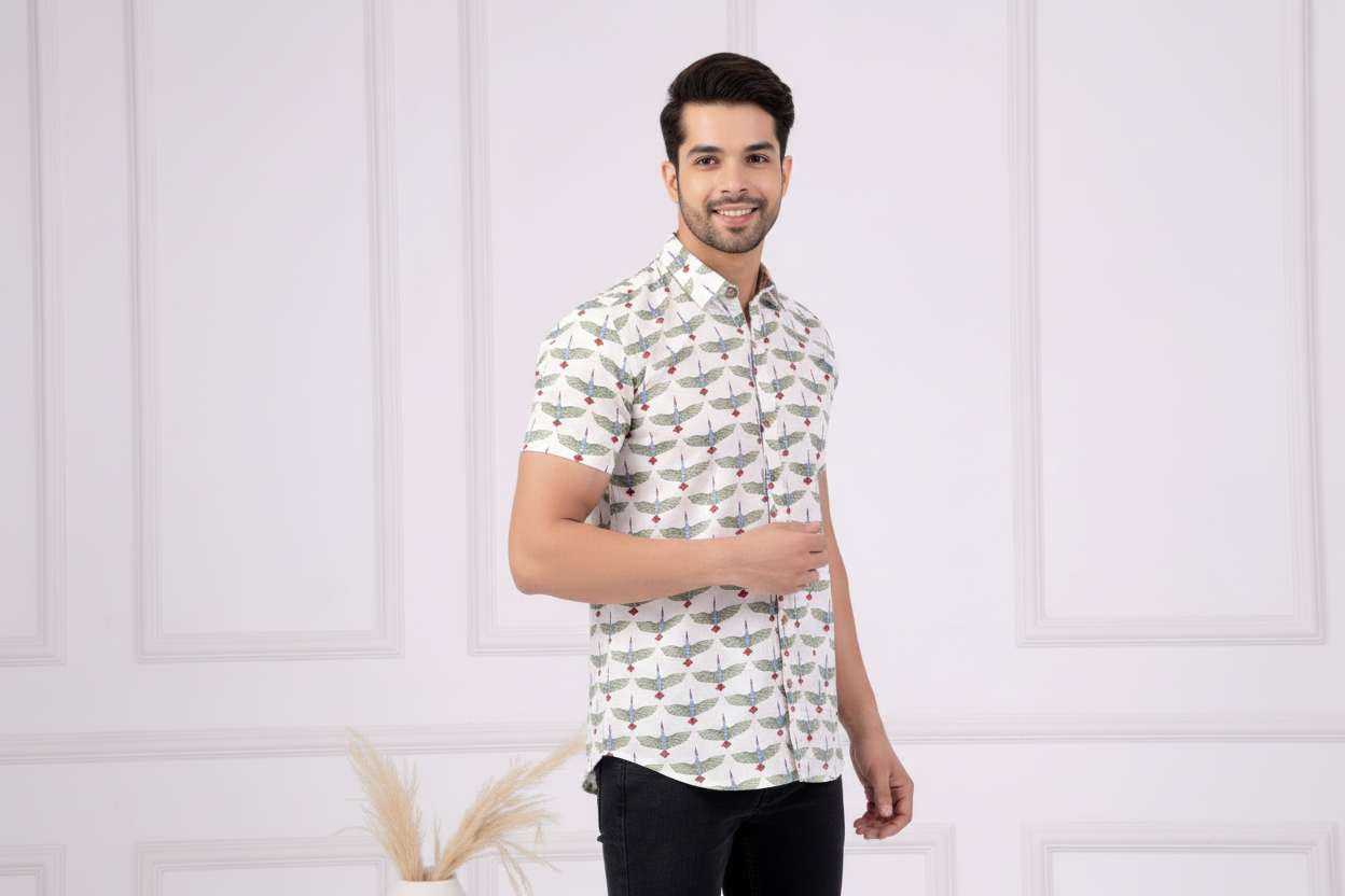 The Desert Swan | Handmade Block Print Premium Cotton shirts for men | Regular Fit