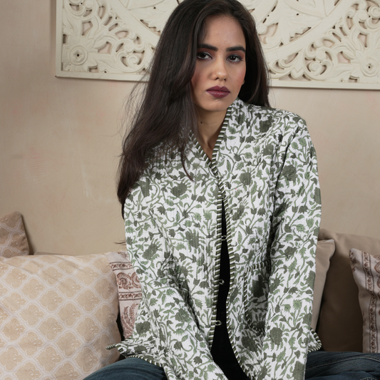 Soulstitch Enchanted Green | Handmade Block Print Premium Cotton Reversible Jackets | For Women