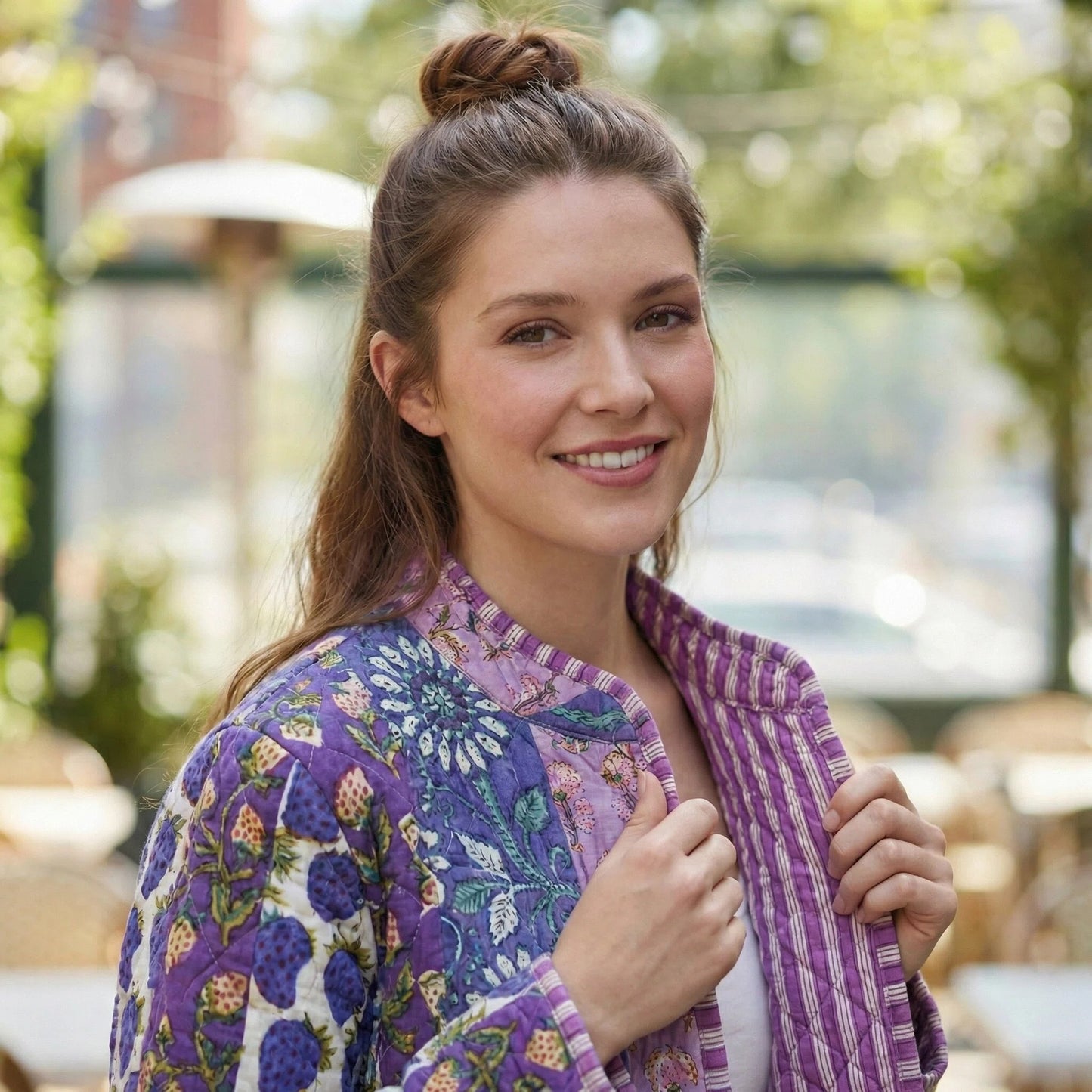 Soulstitch Purple Strawberry | Handmade Block Print Premium Cotton Reversible Jackets | For Women