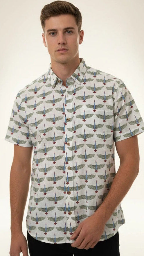 The Desert Swan | Handmade Block Print Premium Cotton shirts for men | Regular Fit
